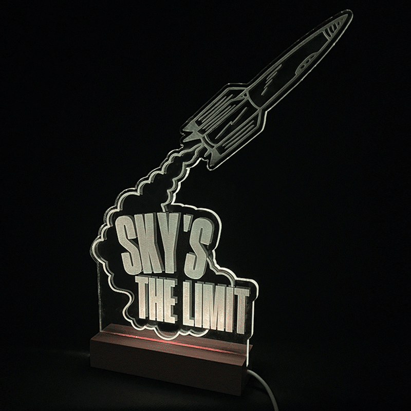 Sky's The Limit LED sign glowing