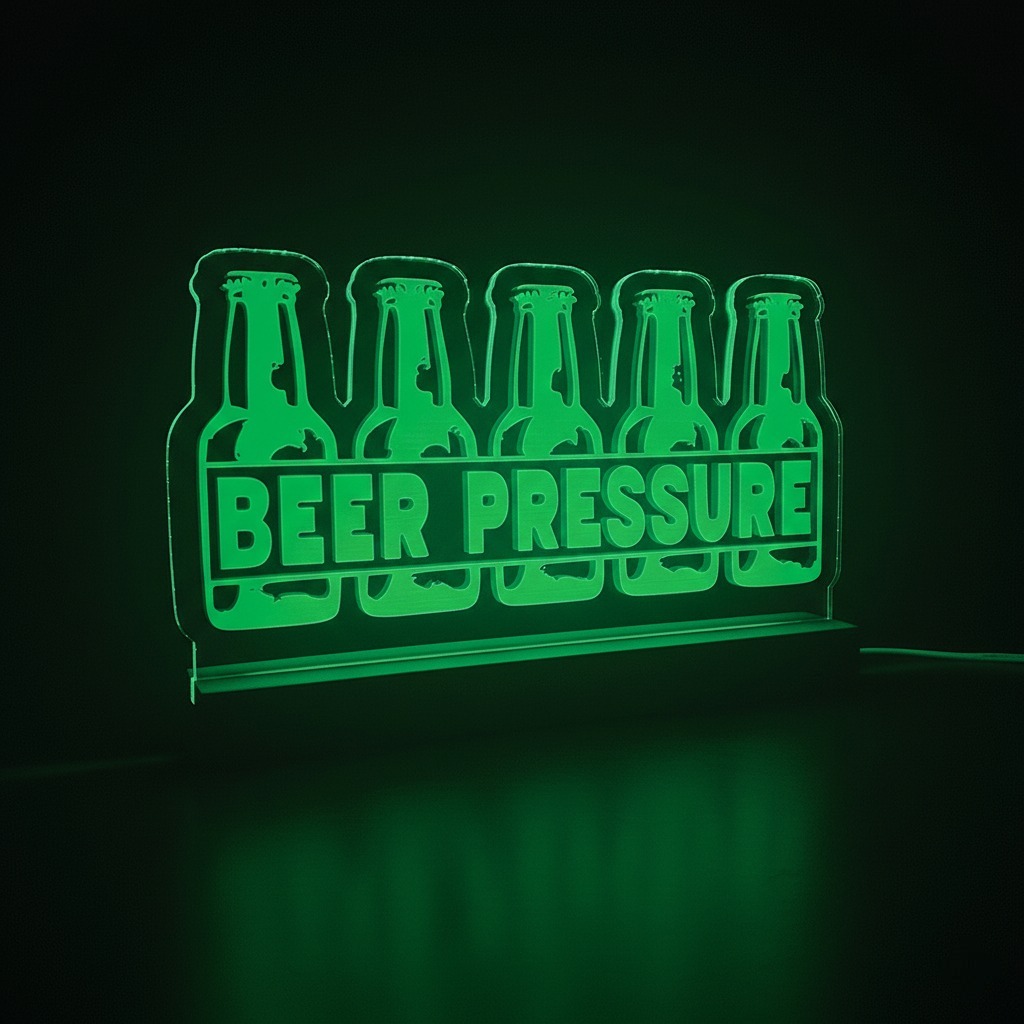 Beer Pressure LED sign glowing
