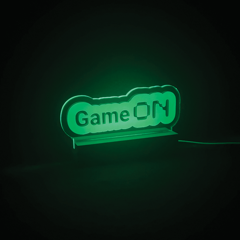 Game ON LED sign glowing