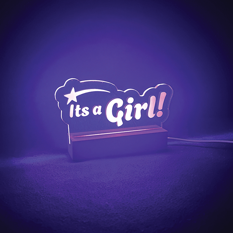 It's a Girl LED sign glowing
