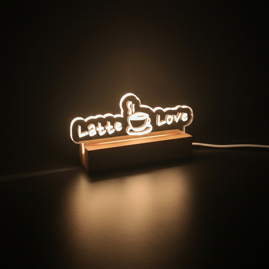 Latte Love LED sign glowing